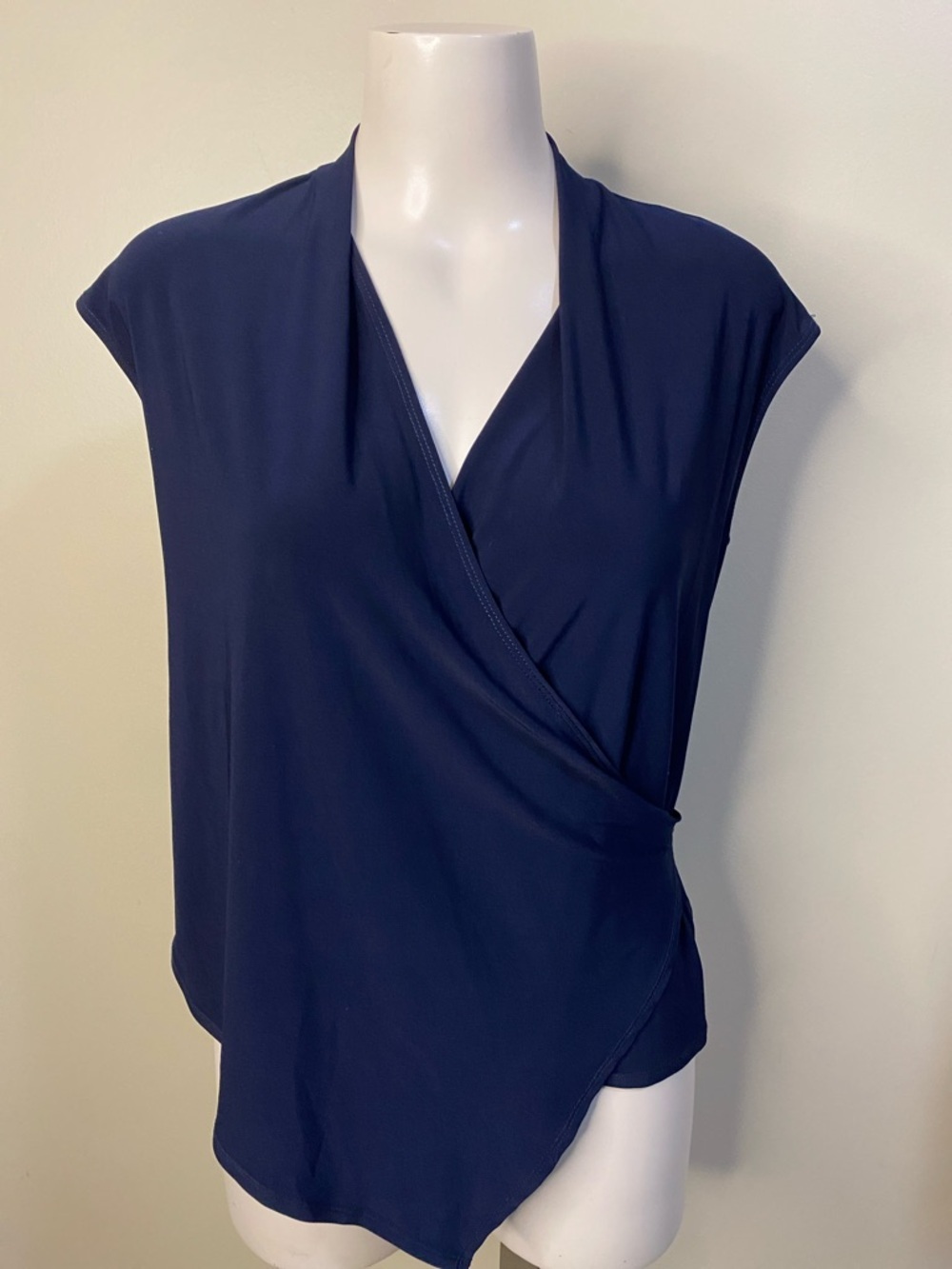 Joseph Ribkoff Navy Wrap-Front cap sleeve blouse - Picture 2 of 6